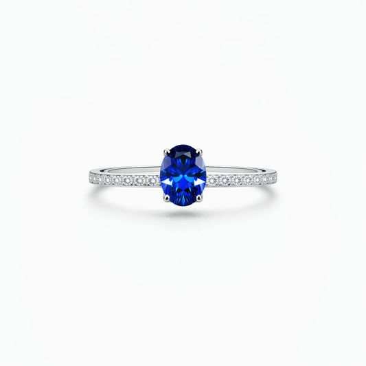Bague solitaire zircon bleu ovale femme argent 925 ROYAL TROUBLE – bijoux fait main en argent 925 | Pitch & Néo