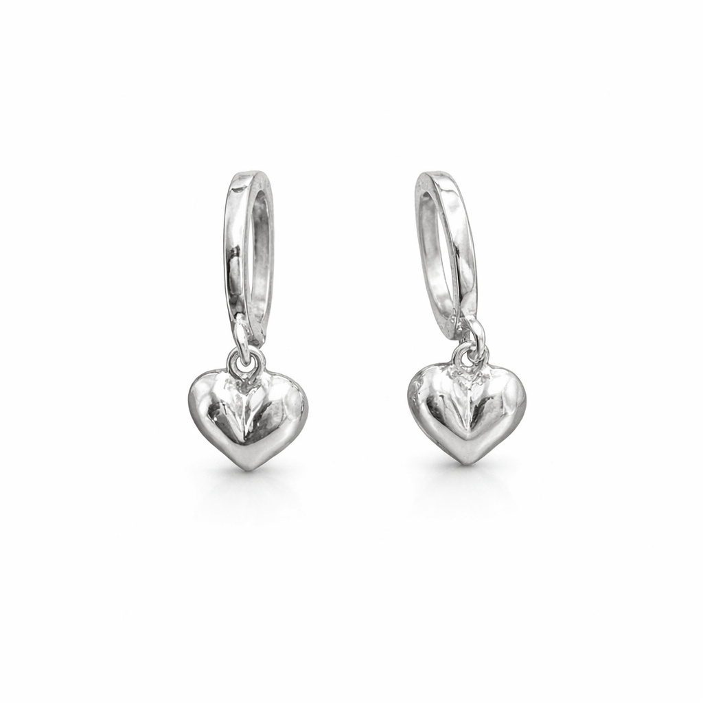 Boucles d’oreilles créoles femme argent 925 KISS & KILL – créoles pendantes, pendentif cœur bombé – bijoux fait main en argent 925 | Pitch & Néo