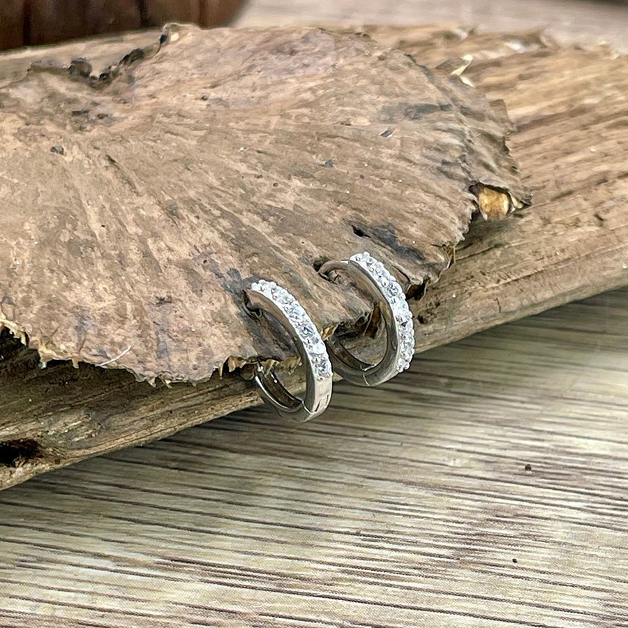 Boucles d’oreilles femme BABY SPARK – créoles rondes 11 mm, zircons façon diamant et argent 925 – bijoux fait main en argent 925 | Pitch & Néo