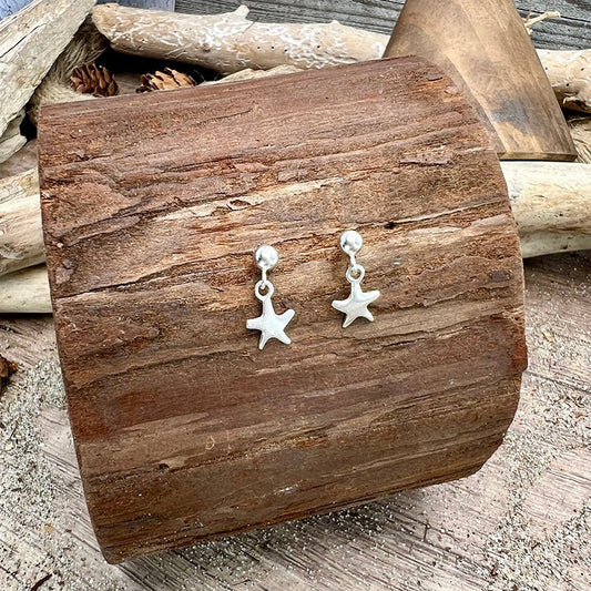 Boucles d’oreilles femme BEACHY WINK – clous pendants étoile de mer miroir et argent 925 – bijoux fait main en argent 925 | Pitch & Néo