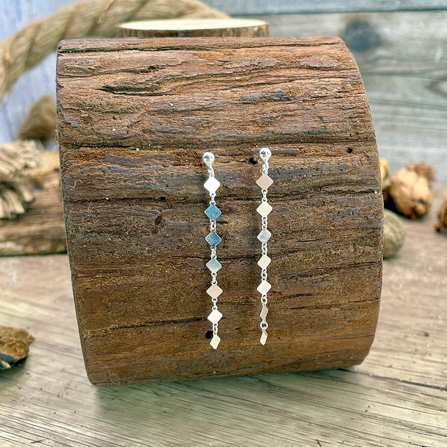 Boucles d’oreilles femme DIAMOND DRIP – chaîne pendante losange et argent 925 – bijoux fait main en argent 925 | Pitch & Néo