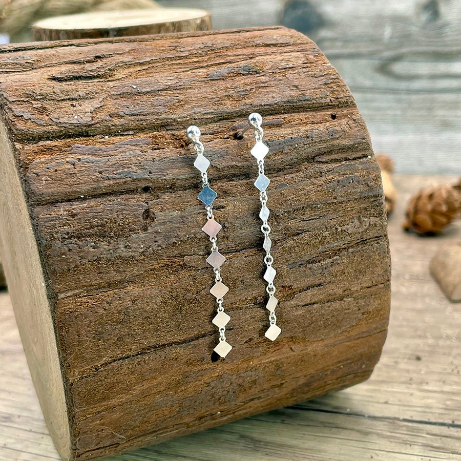 Boucles d’oreilles femme DIAMOND DRIP – chaîne pendante losange et argent 925 – bijoux fait main en argent 925 | Pitch & Néo