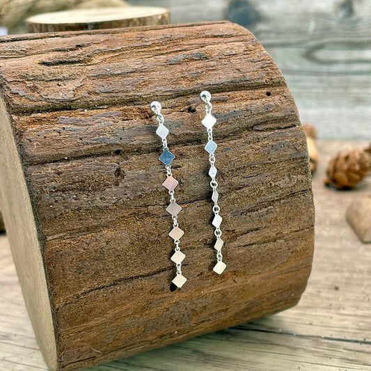 Boucles d’oreilles femme DIAMOND DRIP – chaîne pendante losange et argent 925 – bijoux fait main en argent 925 | Pitch & Néo