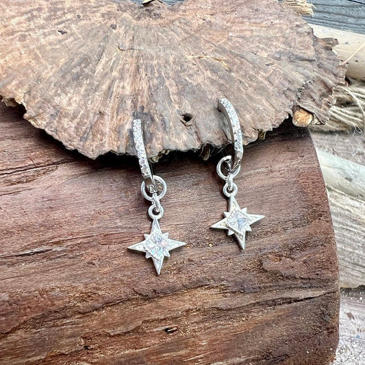 Boucles d’oreilles femme NORTH STAR AFFAIR – créoles serties pendentif étoile du Nord zircon et argent 925 – bijoux fait main en argent 925 | Pitch & Néo