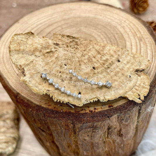 Boucles d’oreilles femme TOO BRIGHT TO FALL – barrettes montantes zircons façon diamant, argent 925 – bijoux fait main en argent 925 | Pitch & Néo