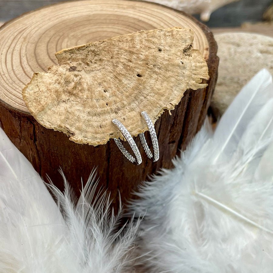 Boucles d’oreilles femme TOO LIT TO QUIT – créoles 20 mm pavées de zircons façon diamant et argent 925 – bijoux fait main en argent 925 | Pitch & Néo