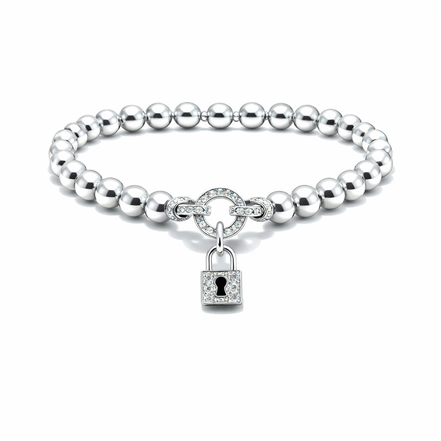 Bracelet boules argent 925 femme cadenas fermoir zircon BAD CRUSH – bijoux fait main en argent 925 | Pitch & Néo