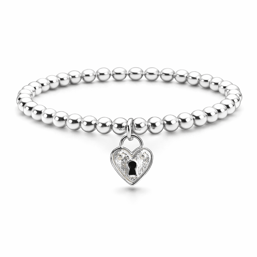 Bracelet boules argent 925 femme pendentif cadenas cœur oversize LOCKED ON ME – bijoux fait main en argent 925 | Pitch & Néo