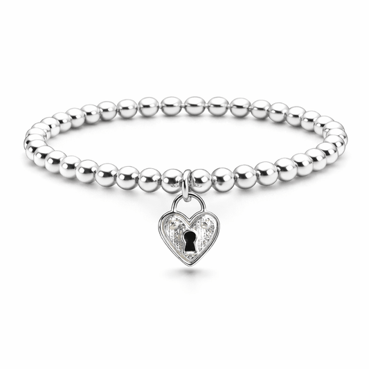 Bracelet boules argent 925 femme pendentif cadenas cœur oversize LOCKED ON ME – bijoux fait main en argent 925 | Pitch & Néo
