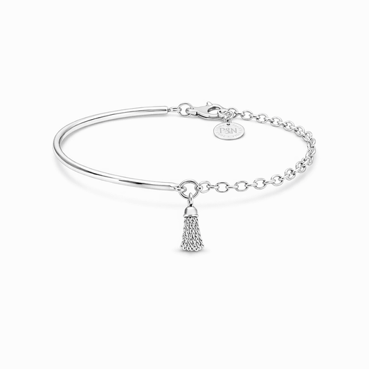Bracelet demi - jonc femme FRINGE BENEFITS – demi - jonc argent 925, chaîne vénitienne et pendentif pompon, argent 925 – bijoux fait main en argent 925 | Pitch & Néo