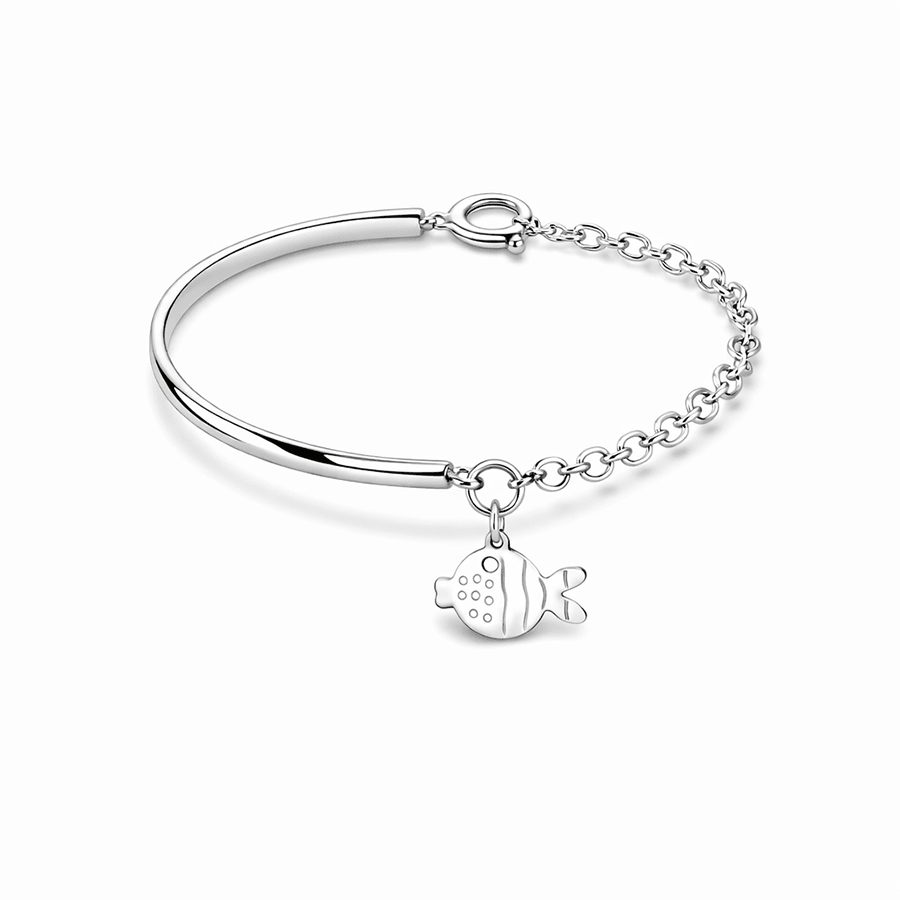 Bracelet demi - jonc femme JUST KEEP SWIMMING – demi - jonc argent 925, chaîne jaseron et pendentif poisson, argent 925 – bijoux fait main en argent 925 | Pitch & Néo