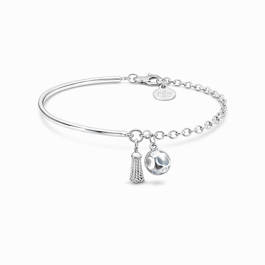 Bracelet demi - jonc femme ROCK MY WRIST – demi - jonc argent 925, chaîne jaseron, médaille martelée et pampille, argent 925 – bijoux fait main en argent 925 | Pitch & Néo