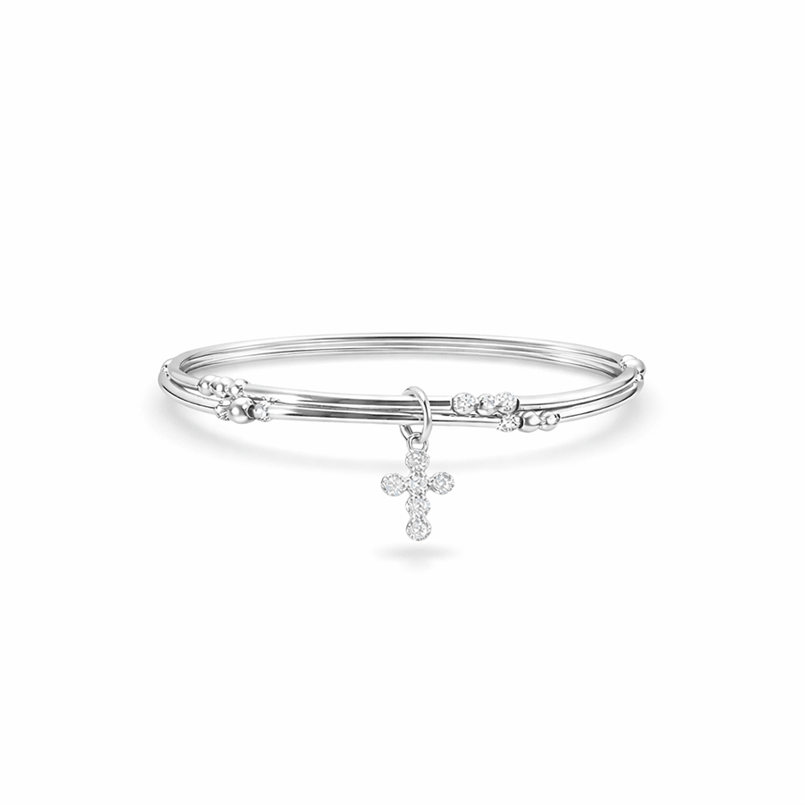 Bracelet double - rang femme tubes et perles facettées argent 925 HEAVEN FOR EVERYONE – pendentif croix pavée de zircons – bijoux fait main en argent 925 | Pitch & Néo