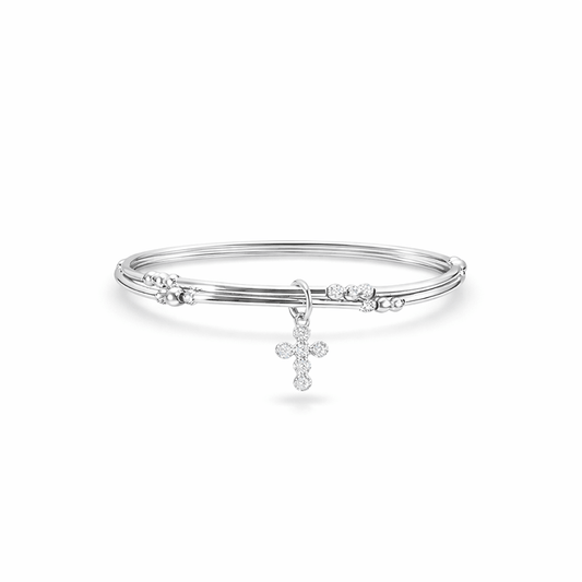 Bracelet double - rang femme tubes et perles facettées argent 925 HEAVEN FOR EVERYONE – pendentif croix pavée de zircons – bijoux fait main en argent 925 | Pitch & Néo