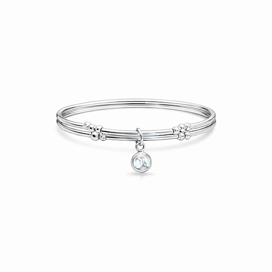 Bracelet double - rang femme tubes et perles facettées argent 925 SHIMMER ME SOFTLY – pendentif médaille martelée – bijoux fait main en argent 925 | Pitch & Néo
