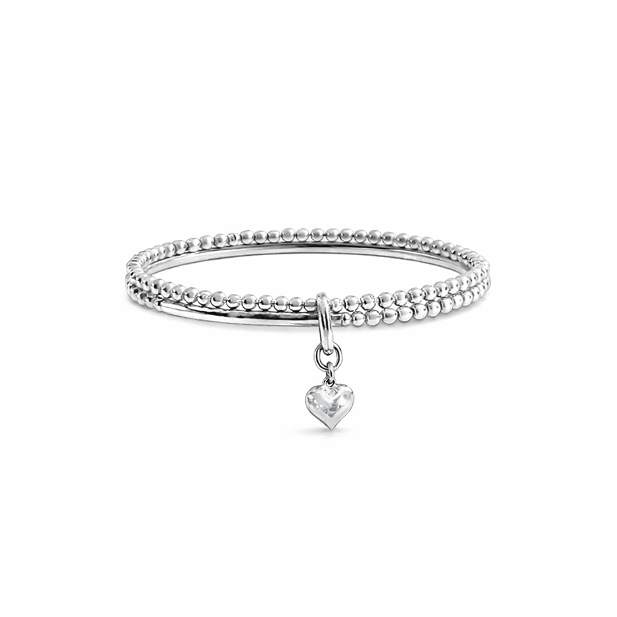 Bracelet double - rang tubes perles femme argent 925 pendentif cœur bombé miroir BLEEDING HEART – bijoux fait main en argent 925 | Pitch & Néo