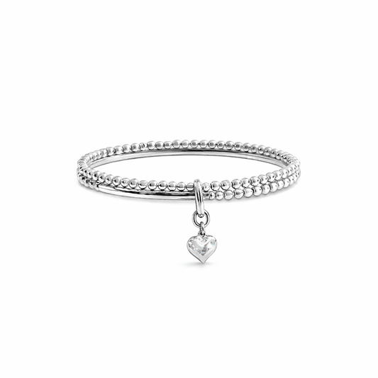 Bracelet double - rang tubes perles femme argent 925 pendentif cœur bombé miroir BLEEDING HEART – bijoux fait main en argent 925 | Pitch & Néo
