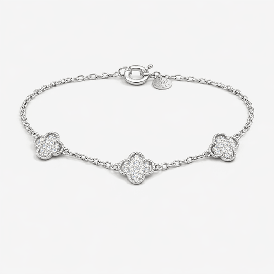 Bracelet femme argent 925 LUCKY ME BABY – trèfles zircons et chaîne maille fine – bijoux fait main en argent 925 | Pitch & Néo