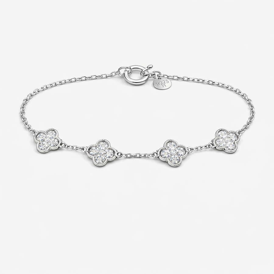 Bracelet femme argent 925 LUCKY ME BABY – trèfles zircons et chaîne maille fine – bijoux fait main en argent 925 | Pitch & Néo