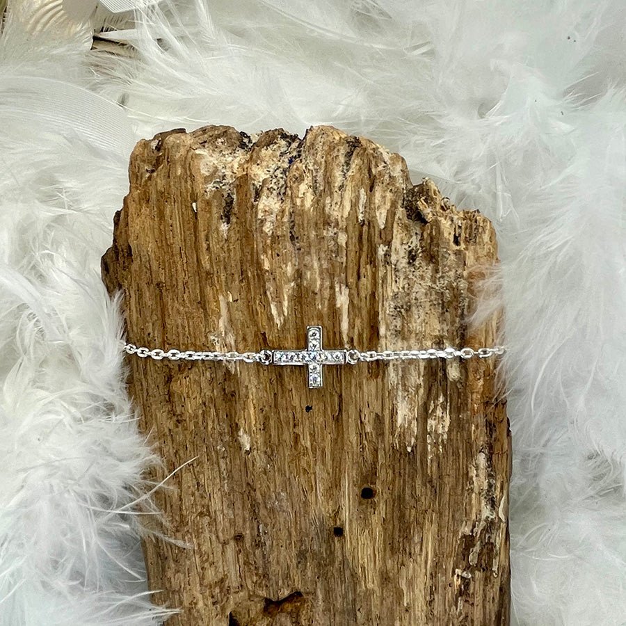 Bracelet femme BAD HABIT – chaîne jaseron & croix horizontale pavée de zircons et argent 925 – bijoux fait main en argent 925 | Pitch & Néo