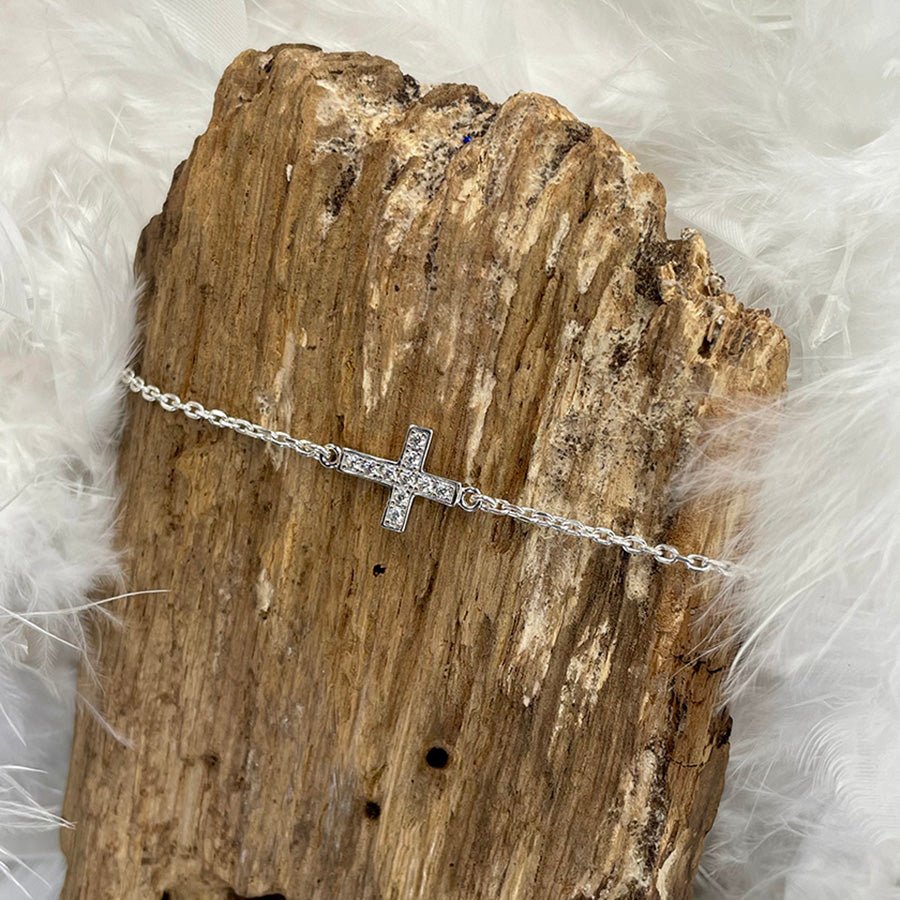 Bracelet femme BAD HABIT – chaîne jaseron & croix horizontale pavée de zircons et argent 925 – bijoux fait main en argent 925 | Pitch & Néo