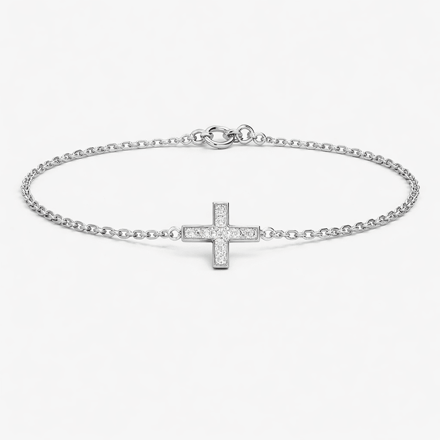 Bracelet femme BAD HABIT – maille jaseron & croix horizontale pavée de zircons et argent 925 – bijoux fait main en argent 925 | Pitch & Néo