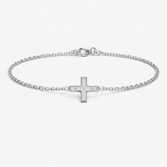 Bracelet femme BAD HABIT – maille jaseron & croix horizontale pavée de zircons et argent 925 – bijoux fait main en argent 925 | Pitch & Néo