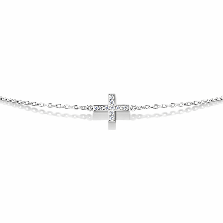 Bracelet femme BAD HABIT – maille jaseron & croix horizontale pavée de zircons et argent 925 – bijoux fait main en argent 925 | Pitch & Néo