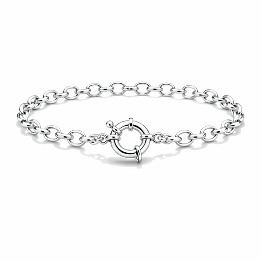 Bracelet femme BOUCLE - LA DARLING – maille jaseron épaisse & maxi fermoir bouée central et argent 925 – bijoux fait main en argent 925 | Pitch & Néo