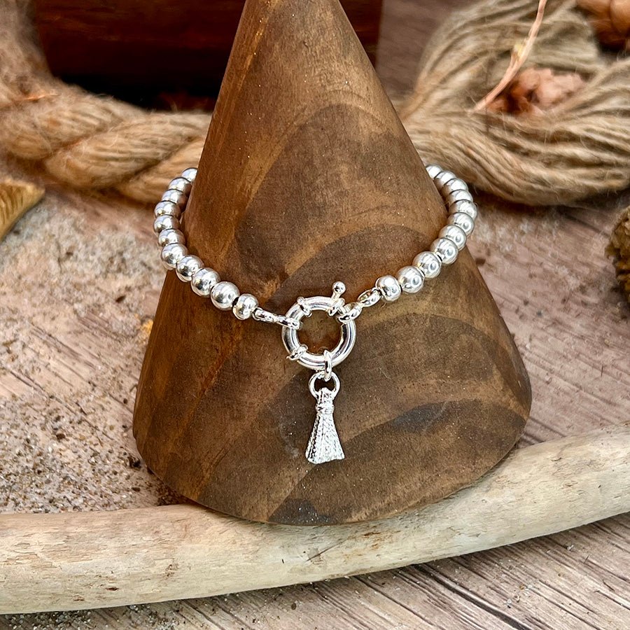 bracelet femme BUBBLE & BLING – perles boules 5 mm argent 925, fermoir bouée et pampille glitter – bijoux fait main en argent 925 | Pitch & Néo