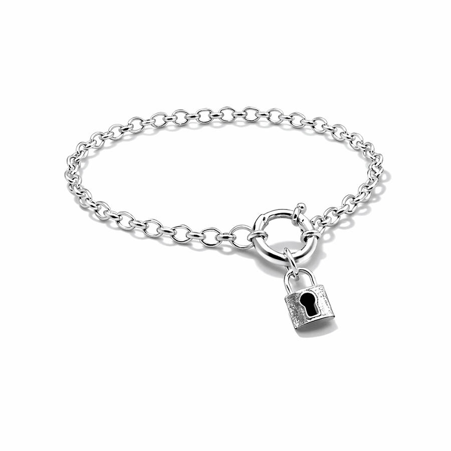 Bracelet femme CLOSED FOR DRAMA – maille jaseron épaisse & maxi fermoir bouée ornemental et pendentif cadenas rectangulaire et argent 925 – bijoux fait main en argent 925 | Pitch & Néo