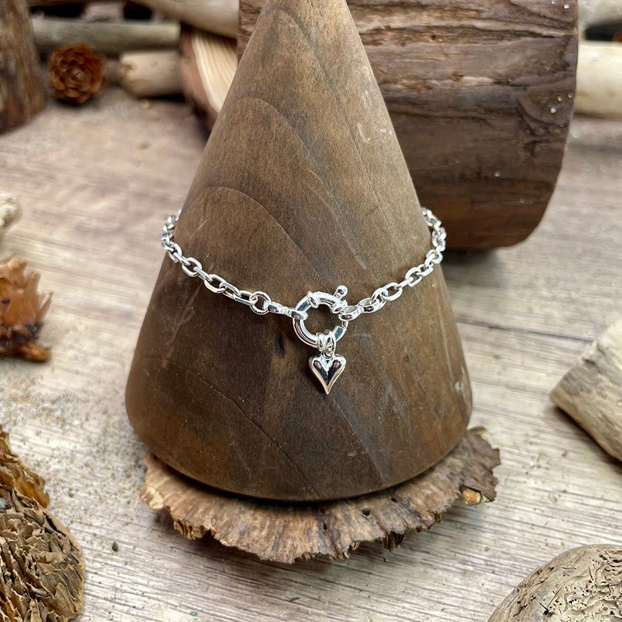 Bracelet femme CRAZY IN LOVE, OBVIOUSLY – chaîne vénitienne allongée & fermoir bouée bijou et pendentif cœur bombé et argent 925 – bijoux fait main en argent 925 | Pitch & Néo