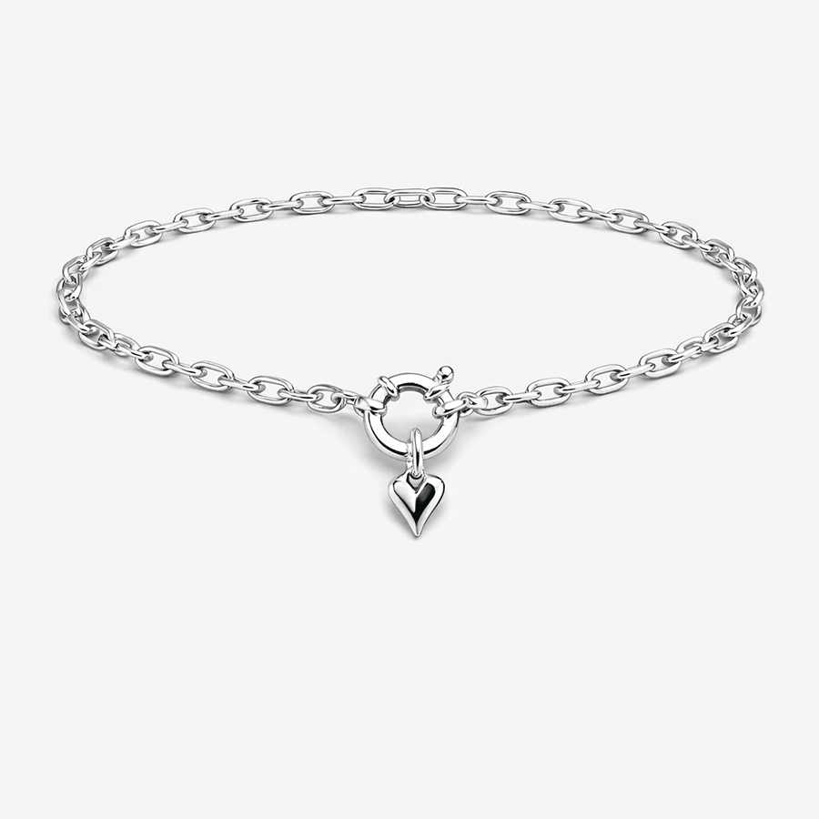 Bracelet femme CRAZY IN LOVE, OBVIOUSLY – maille vénitienne allongée & fermoir bouée bijou et pendentif cœur bombé et argent 925 – bijoux fait main en argent 925 | Pitch & Néo