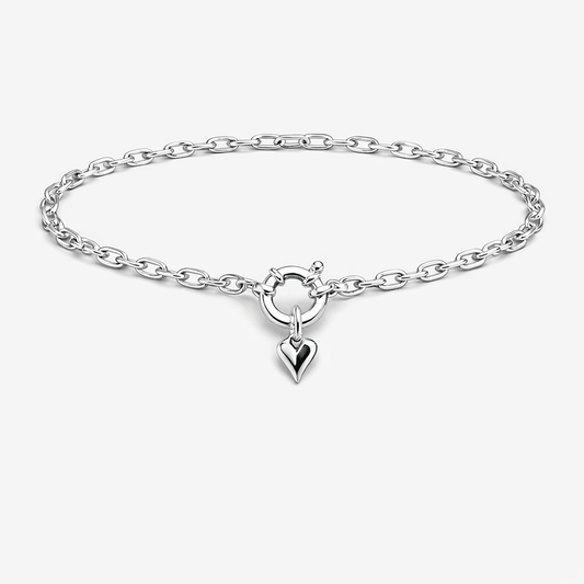 Bracelet femme CRAZY IN LOVE, OBVIOUSLY – maille vénitienne allongée & fermoir bouée bijou et pendentif cœur bombé et argent 925 – bijoux fait main en argent 925 | Pitch & Néo