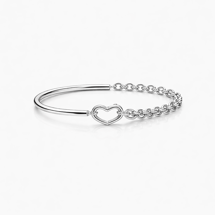Bracelet femme demi - jonc en argent 925 – HOOK MY HEART, chaîne forçat massive & fermoir mousqueton cœur – bijoux fait main en argent 925 | Pitch & Néo