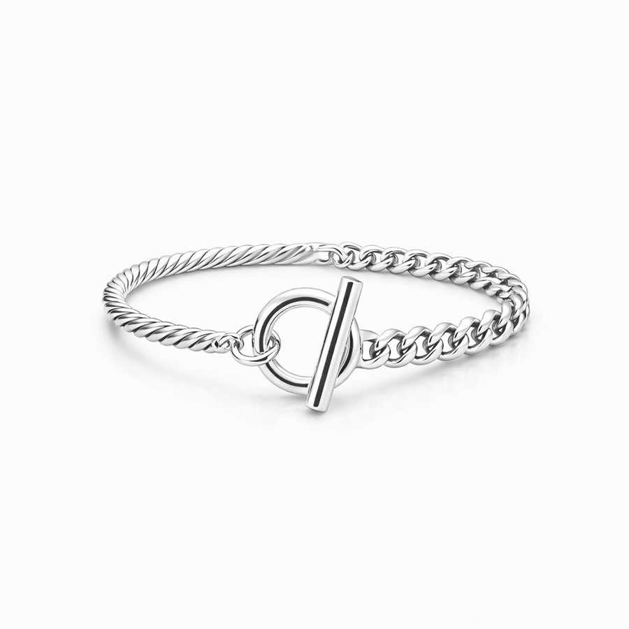Bracelet femme demi - jonc en argent 925 – LOCK ME LOUD, SUGAR, demi - jonc t, maille jaseron ou gourmette et fermoir toggle XL – bijoux fait main en argent 925 | Pitch & Néo