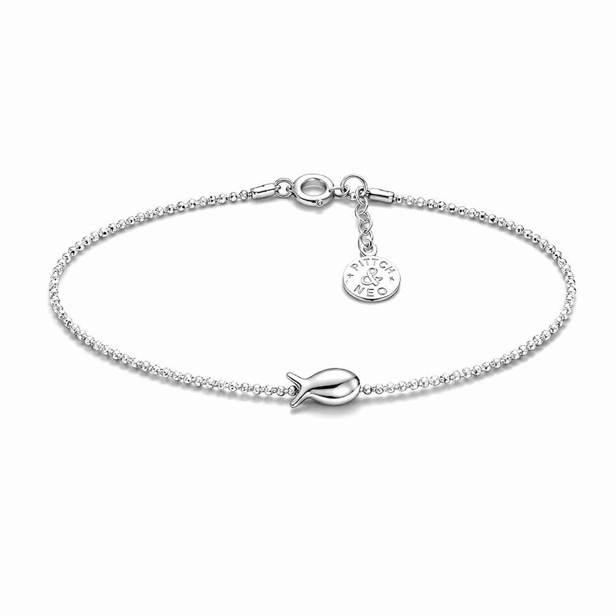 Bracelet femme DIVE INTO MY VIBE – chaîne boules facettées scintillantes, pendentif poisson miroir et argent 925 – bijoux fait main en argent 925 | Pitch & Néo