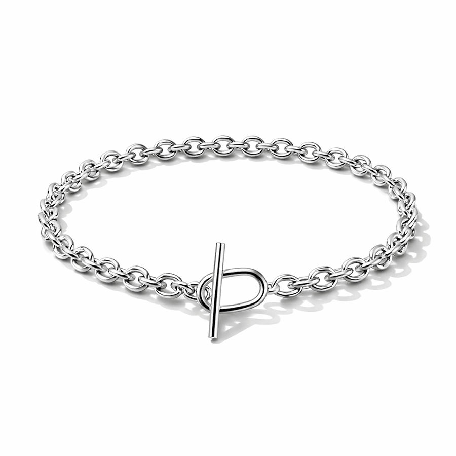 Bracelet femme DON’T TALK JUST SHINE – maille forçat ronde épaisse & fermoir toggle ovale et argent 925 – bijoux fait main en argent 925 | Pitch & Néo