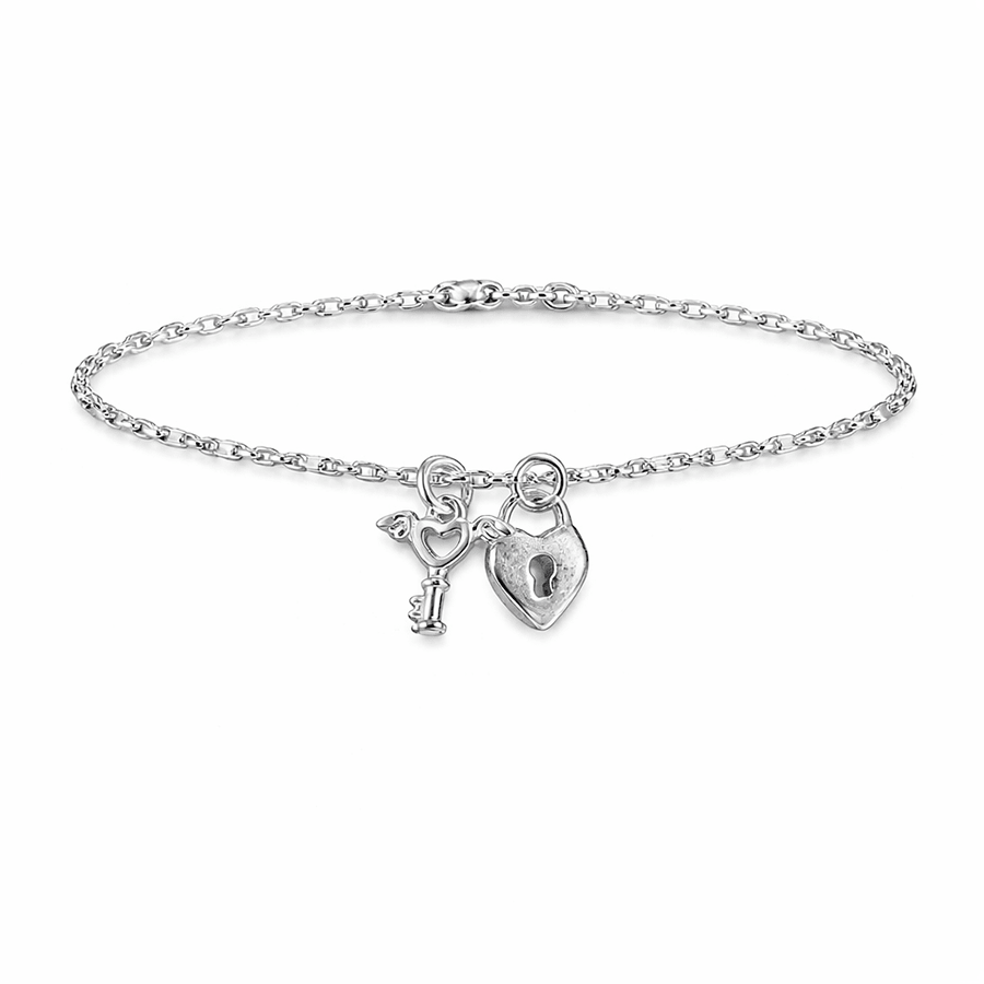 Bracelet femme DON’T TOUCH MY KEY – maille forçat à cubes facettés, pendentifs clé & cadenas cœur et argent 925 – bijoux fait main en argent 925 | Pitch & Néo