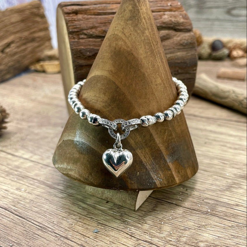 Bracelet femme HOOK ME UP – perles en argent 925, diamètre 5 mm & fermoir bijou pavé, cœur bombé – bijoux fait main en argent 925 | Pitch & Néo