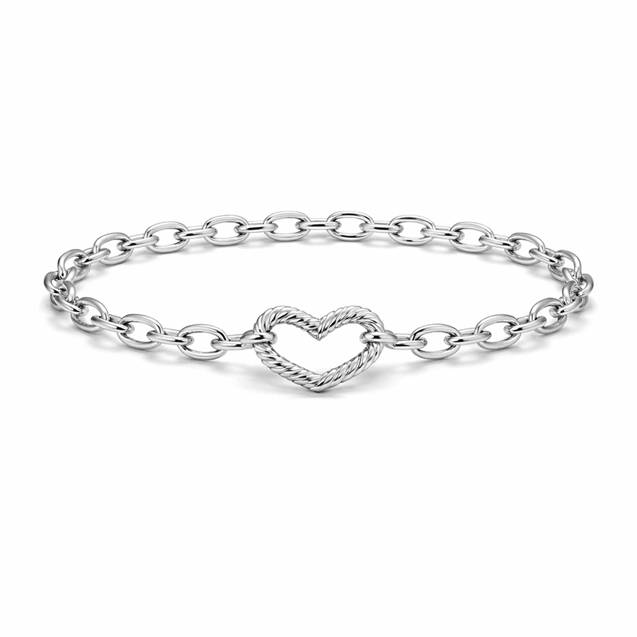 Bracelet femme IT’S LOVE O’CLOCK – maille jaseron ovale épaisse, cœur mousqueton, argent 925 – bijoux fait main en argent 925 | Pitch & Néo