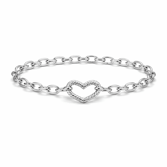 Bracelet femme IT’S LOVE O’CLOCK – maille jaseron ovale épaisse, cœur mousqueton, argent 925 – bijoux fait main en argent 925 | Pitch & Néo