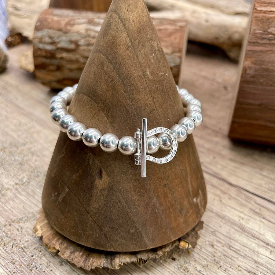 Bracelet femme LUCK YOU, DUDE – perles argent 925 7 mm & fermoir fer à cheval stylisé – bijoux fait main en argent 925 | Pitch & Néo