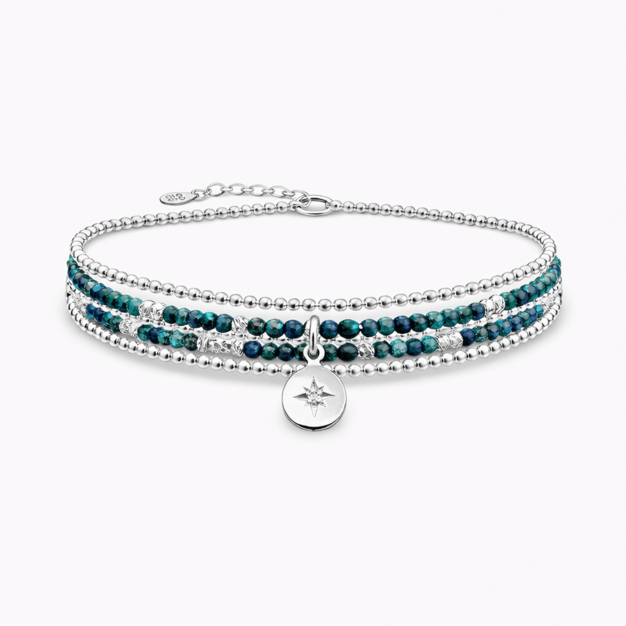 bracelet femme multi - rang argent 925 NORTH? I DON’T FOLLOW DIRECTIONS – perles de chrysocolle facettées, pendentif étoile du Nord zircon – bijoux fait main en argent 925 | Pitch & Néo