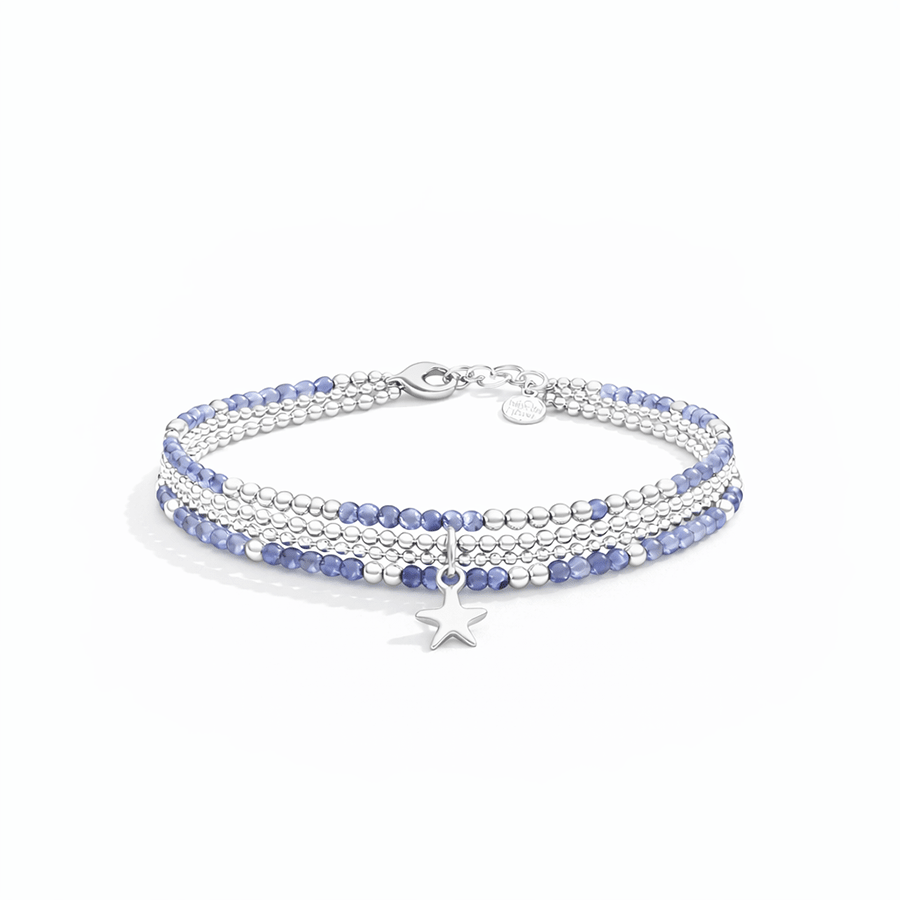 Bracelet femme multi - rang BAD MERMAID ENERGY – perles de tanzanite facettées, pendentif étoile de mer et argent 925 – bijoux fait main en argent 925 | Pitch & Néo