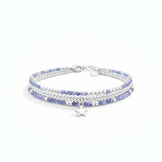 Bracelet femme multi - rang BAD MERMAID ENERGY – perles de tanzanite facettées, pendentif étoile de mer et argent 925 – bijoux fait main en argent 925 | Pitch & Néo