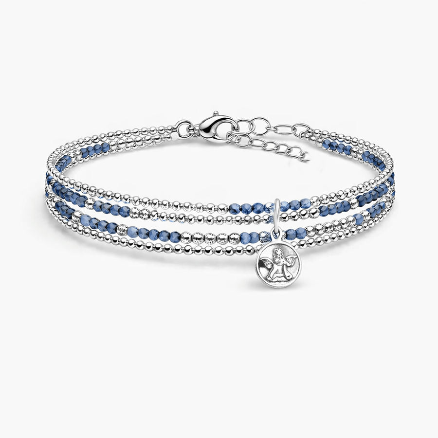 Bracelet femme multi - rang CALL MY ANGEL, BABY – perles de cyanite bleu denim, pendentif ange gardien et argent 925 – bijoux fait main en argent 925 | Pitch & Néo