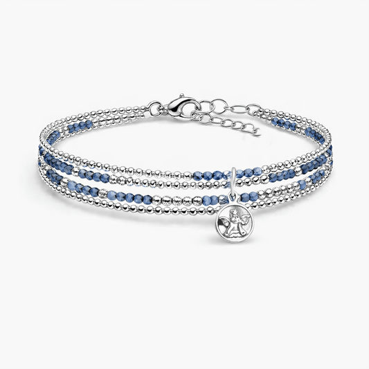 Bracelet femme multi - rang CALL MY ANGEL, BABY – perles de cyanite bleu denim, pendentif ange gardien et argent 925 – bijoux fait main en argent 925 | Pitch & Néo