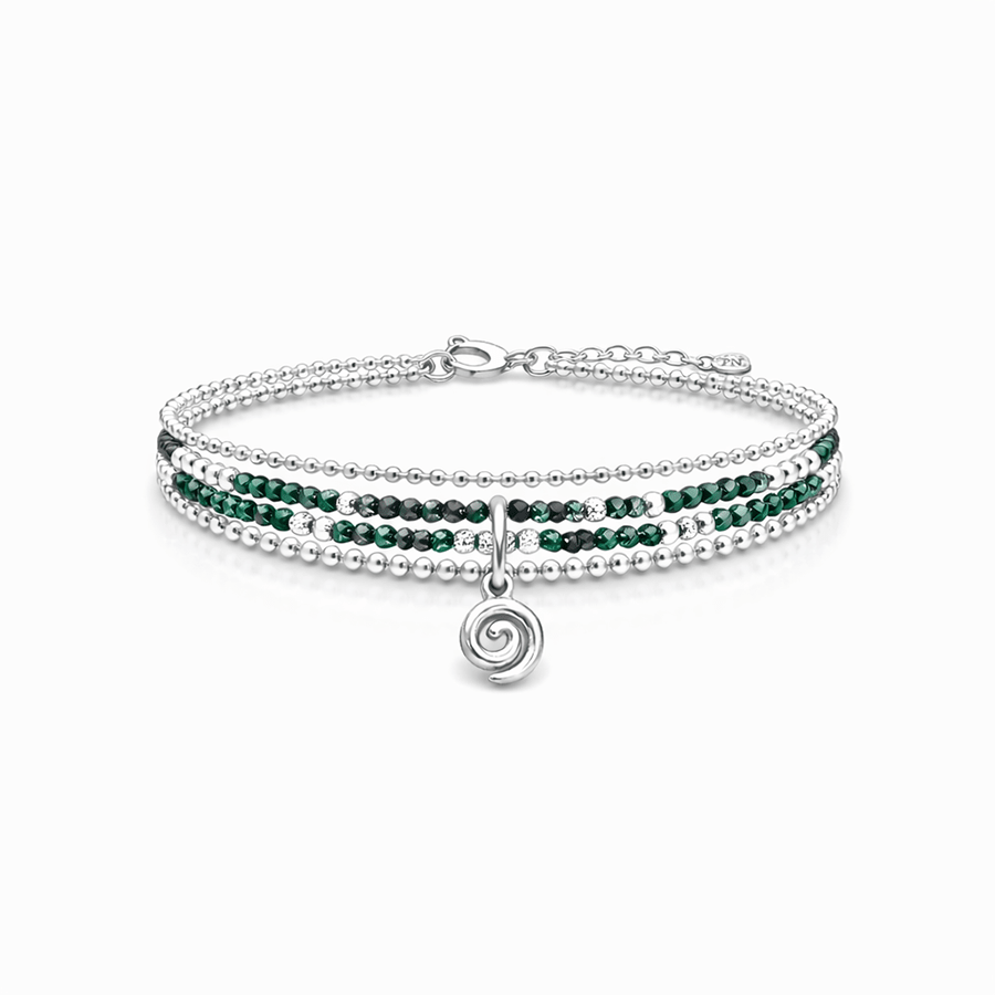 Bracelet femme multi - rang DIZZY & TIPSY – perles de malachite, pendentif spirale argent 925 et finitions argent – bijoux fait main en argent 925 | Pitch & Néo