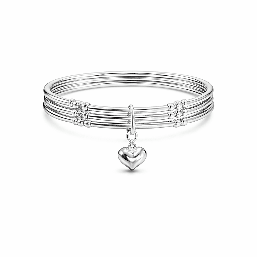 BRACELET femme multi - rang DRAMA LOVES ME – perles facettées argent 925, tubes et pendentif cœur miroir – bijoux fait main en argent 925 | Pitch & Néo